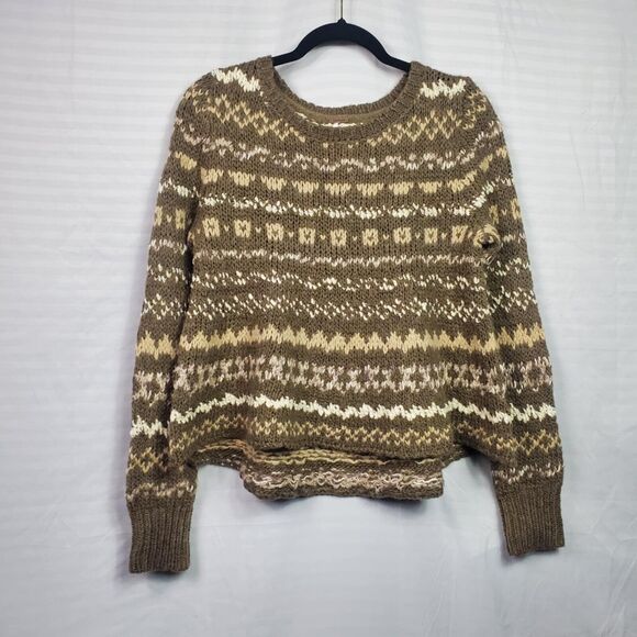 Free People Through the Storm Fair Isle Knit Sweater Sz S Acrylic Blend Taupe - Picture 2 of 15